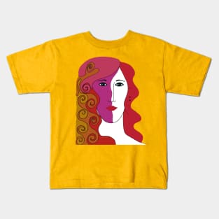 Woman's Face with Red, Pink and Orange Colored Hair Kids T-Shirt